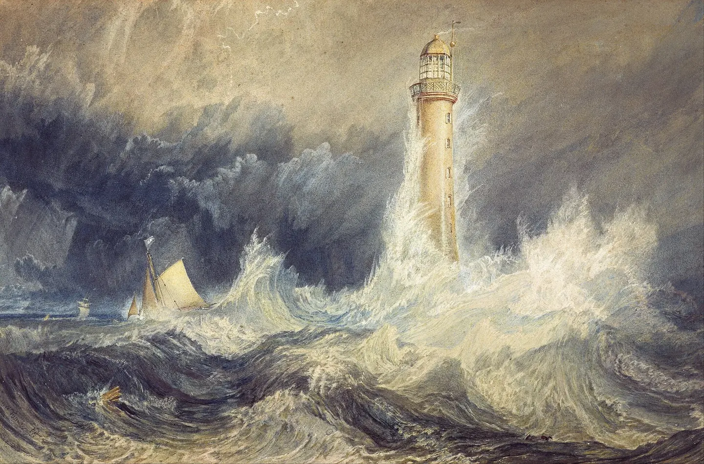 Turner's painting of the Bell Rock Lighthouse standing in a golden calm at low water